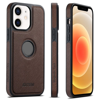 For iPhone 12 Suteni G1 Cross Texture MagSafe Phone Case(Brown)
