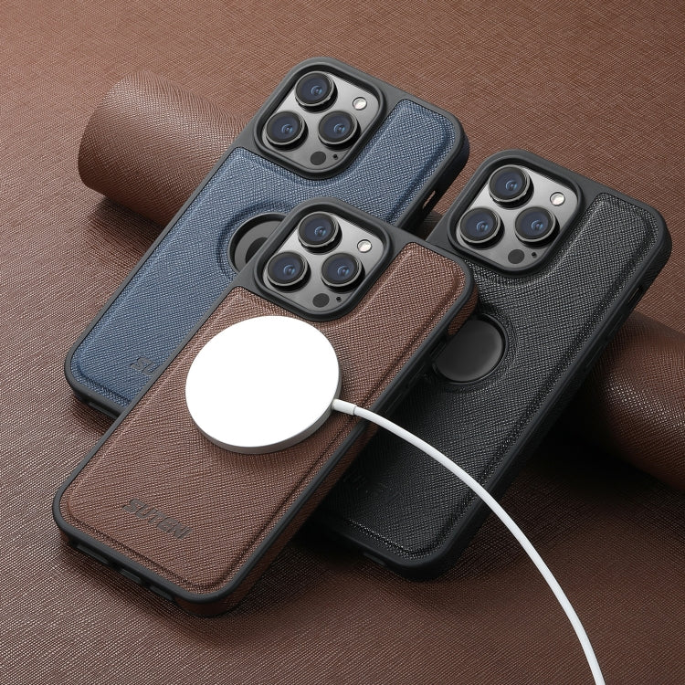 For iPhone 13 Pro Max Suteni G1 Cross Texture MagSafe Phone Case(Black)