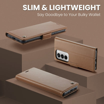 For OPPO Reno12 5G Global CaseMe 023 Butterfly Buckle Litchi Texture RFID Anti-theft Leather Phone Case(Brown)