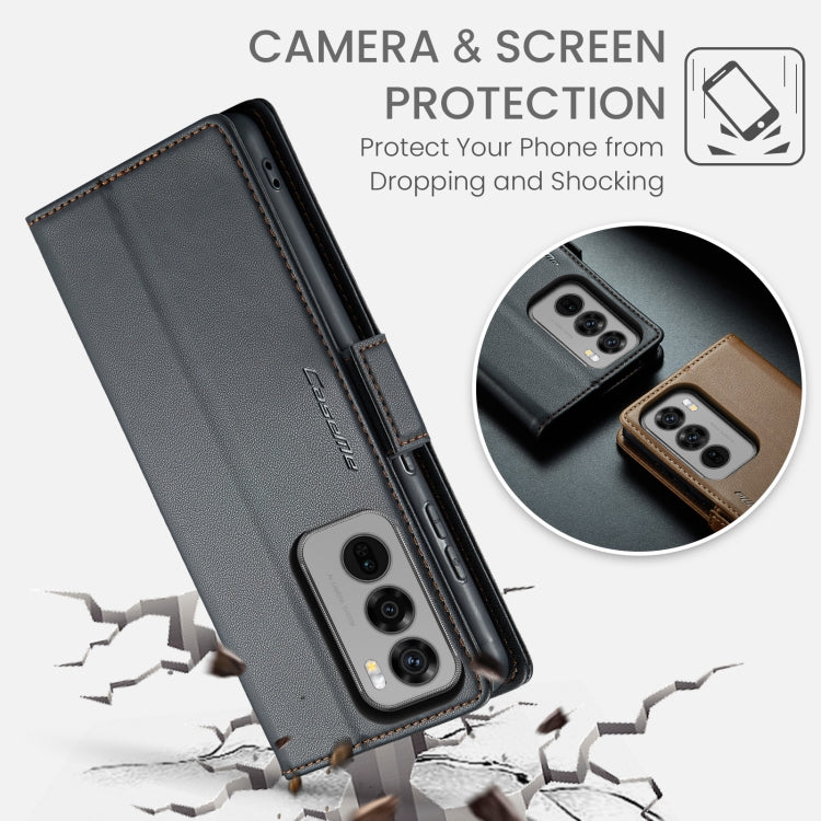 For OPPO Reno12 5G Global CaseMe 023 Butterfly Buckle Litchi Texture RFID Anti-theft Leather Phone Case(Black)
