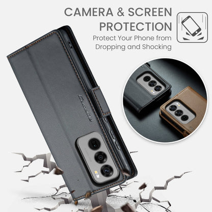 For OPPO Reno12 5G Global CaseMe 023 Butterfly Buckle Litchi Texture RFID Anti-theft Leather Phone Case(Black)