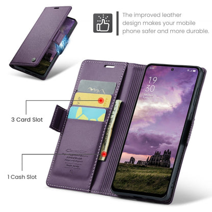 For OPPO Reno12 5G Global CaseMe 023 Butterfly Buckle Litchi Texture RFID Anti-theft Leather Phone Case(Purple)