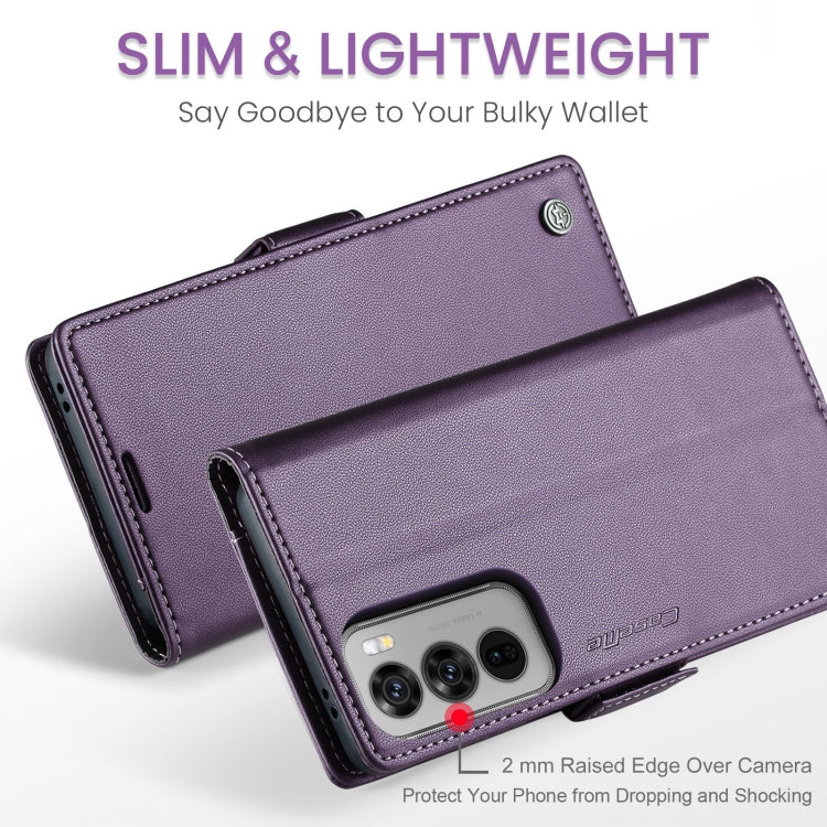 For OPPO Reno12 5G Global CaseMe 023 Butterfly Buckle Litchi Texture RFID Anti-theft Leather Phone Case(Purple)