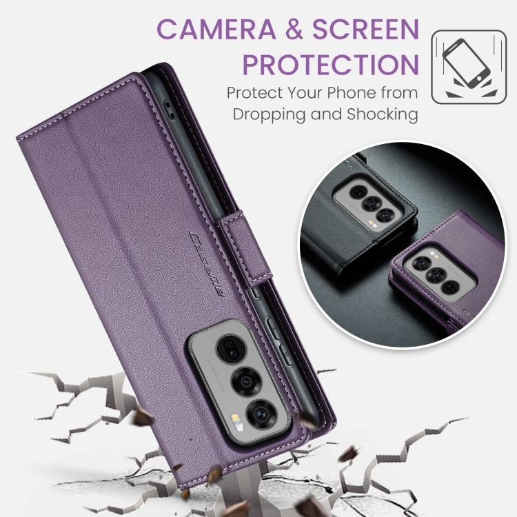 For OPPO Reno12 5G Global CaseMe 023 Butterfly Buckle Litchi Texture RFID Anti-theft Leather Phone Case(Purple)