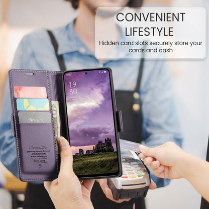 For OPPO Reno12 5G Global CaseMe 023 Butterfly Buckle Litchi Texture RFID Anti-theft Leather Phone Case(Purple)