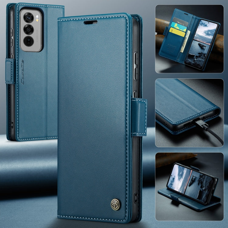 Pour OPPO Reno12 Pro 5G Étui mondial CaseMe 023 avec boucle papillon, texture litchi, anti-vol RFID en cuir (bleu)