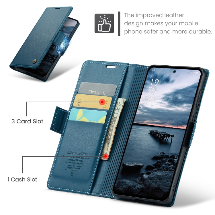 Pour OPPO Reno12 Pro 5G Étui mondial CaseMe 023 avec boucle papillon, texture litchi, anti-vol RFID en cuir (bleu)