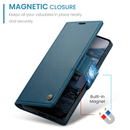 Pour OPPO Reno12 Pro 5G Étui mondial CaseMe 023 avec boucle papillon, texture litchi, anti-vol RFID en cuir (bleu)
