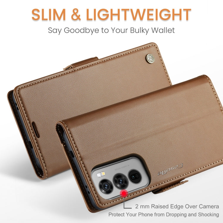 For OPPO Reno12 Pro 5G Global CaseMe 023 Butterfly Buckle Litchi Texture RFID Anti-theft Leather Phone Case(Brown)