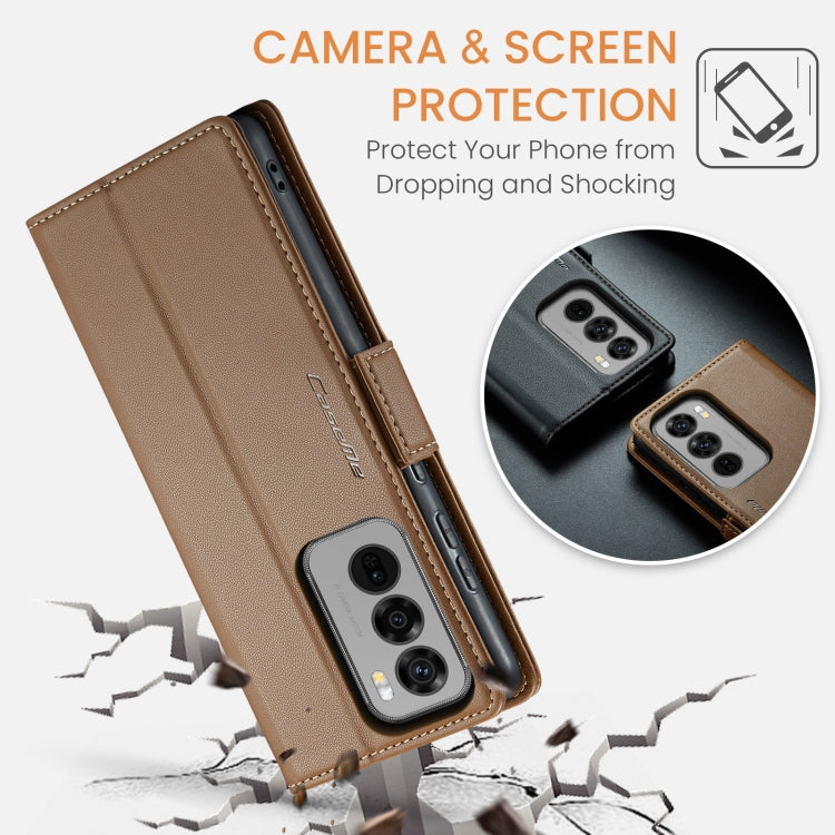 For OPPO Reno12 Pro 5G Global CaseMe 023 Butterfly Buckle Litchi Texture RFID Anti-theft Leather Phone Case(Brown)