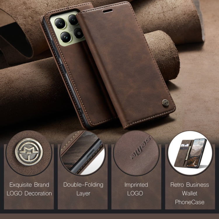For Xiaomi 14T CaseMe 013 Multifunctional Horizontal Flip Leather Phone Case(Coffee)