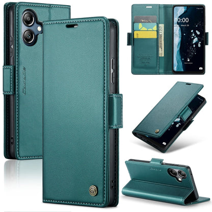 Pour Samsung Galaxy A07 / A06 Étui de téléphone en cuir anti-vol RFID CaseMe 023 avec boucle papillon et texture litchi (Vert)