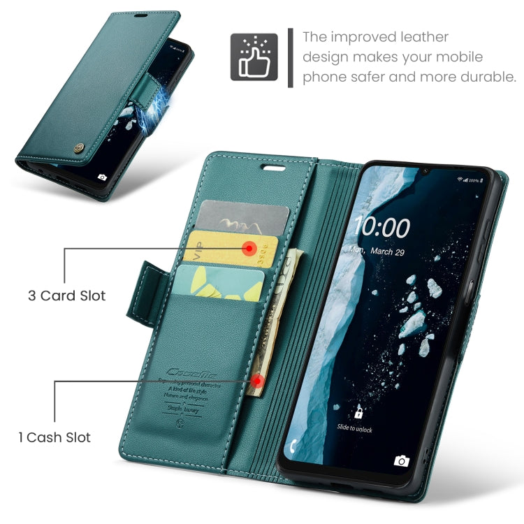 Pour Samsung Galaxy A07 / A06 Étui de téléphone en cuir anti-vol RFID CaseMe 023 avec boucle papillon et texture litchi (Vert)