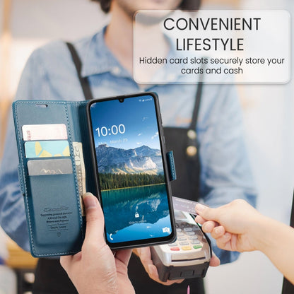 For Samsung Galaxy A07 / A06 CaseMe 023 Butterfly Buckle Litchi Texture RFID Anti-theft Leather Phone Case(Blue)