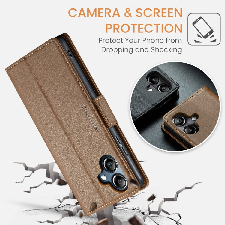 For Samsung Galaxy A07 / A06 CaseMe 023 Butterfly Buckle Litchi Texture RFID Anti-theft Leather Phone Case(Brown)