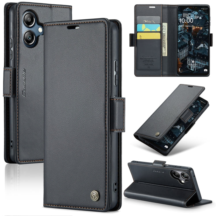 For Samsung Galaxy A07 / A06 CaseMe 023 Butterfly Buckle Litchi Texture RFID Anti-theft Leather Phone Case(Black)