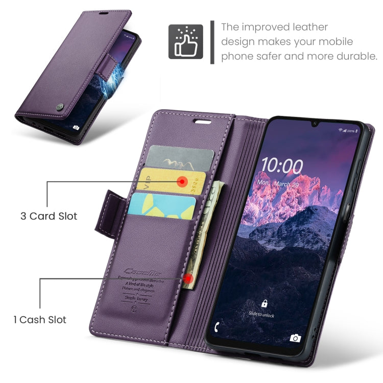 For Samsung Galaxy A07 / A06 CaseMe 023 Butterfly Buckle Litchi Texture RFID Anti-theft Leather Phone Case(Purple)