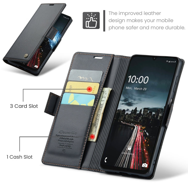 Pour Samsung Galaxy A16 5G Étui de téléphone en cuir avec boucle papillon et texture litchi anti-vol RFID CaseMe 023 (Noir)
