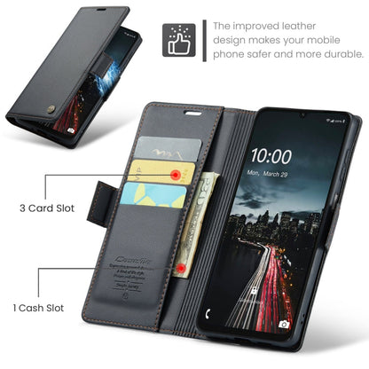 Pour Samsung Galaxy A16 5G Étui de téléphone en cuir avec boucle papillon et texture litchi anti-vol RFID CaseMe 023 (Noir)