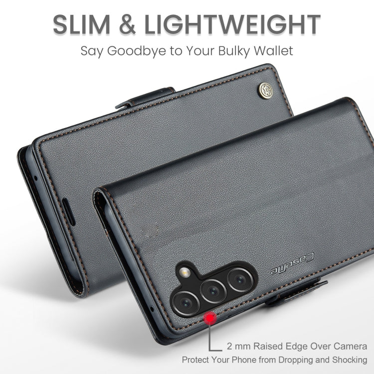 Pour Samsung Galaxy A16 5G Étui de téléphone en cuir avec boucle papillon et texture litchi anti-vol RFID CaseMe 023 (Noir)
