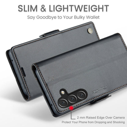 Pour Samsung Galaxy A16 5G Étui de téléphone en cuir avec boucle papillon et texture litchi anti-vol RFID CaseMe 023 (Noir)