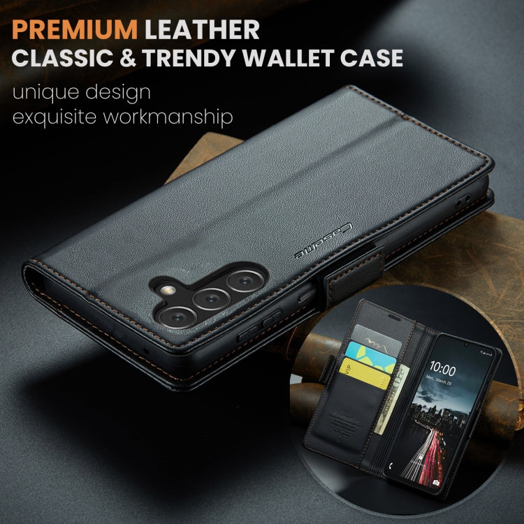 Pour Samsung Galaxy A16 5G Étui de téléphone en cuir avec boucle papillon et texture litchi anti-vol RFID CaseMe 023 (Noir)
