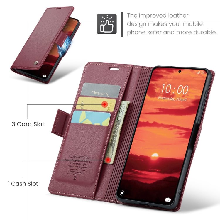 Pour Xiaomi 14T Coque de téléphone en cuir anti-vol RFID texturé litchi avec boucle papillon CaseMe 023 (Rouge)