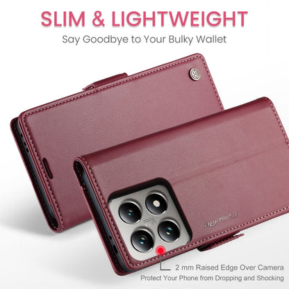Pour Xiaomi 14T Coque de téléphone en cuir anti-vol RFID texturé litchi avec boucle papillon CaseMe 023 (Rouge)