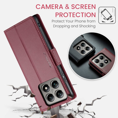 Pour Xiaomi 14T Coque de téléphone en cuir anti-vol RFID texturé litchi avec boucle papillon CaseMe 023 (Rouge)
