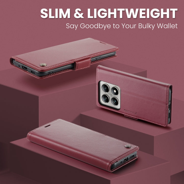 Pour Xiaomi 14T Coque de téléphone en cuir anti-vol RFID texturé litchi avec boucle papillon CaseMe 023 (Rouge)