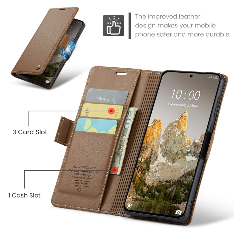For Xiaomi 14T CaseMe 023 Butterfly Buckle Litchi Texture RFID Anti-theft Leather Phone Case(Brown)