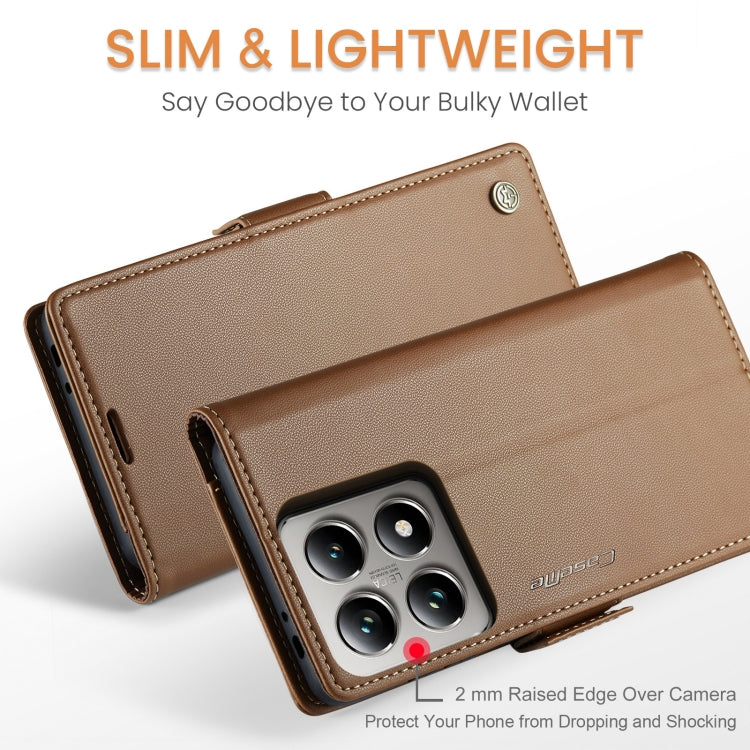 For Xiaomi 14T CaseMe 023 Butterfly Buckle Litchi Texture RFID Anti-theft Leather Phone Case(Brown)