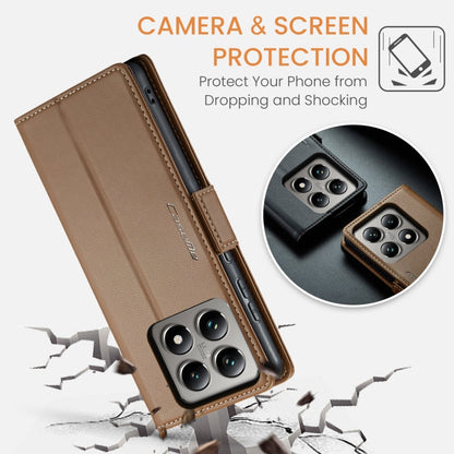 For Xiaomi 14T CaseMe 023 Butterfly Buckle Litchi Texture RFID Anti-theft Leather Phone Case(Brown)