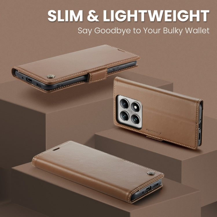 For Xiaomi 14T CaseMe 023 Butterfly Buckle Litchi Texture RFID Anti-theft Leather Phone Case(Brown)