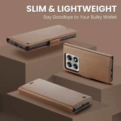 For Xiaomi 14T CaseMe 023 Butterfly Buckle Litchi Texture RFID Anti-theft Leather Phone Case(Brown)