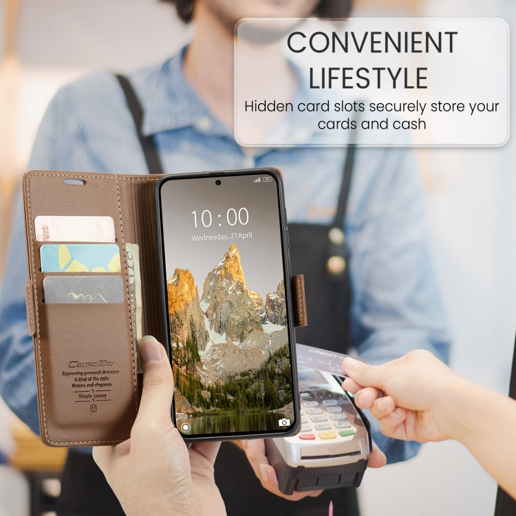 For Xiaomi 14T CaseMe 023 Butterfly Buckle Litchi Texture RFID Anti-theft Leather Phone Case(Brown)