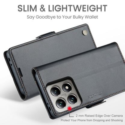 Pour Xiaomi 14T Coque de téléphone en cuir anti-vol RFID texturé litchi avec boucle papillon CaseMe 023 (Noir)