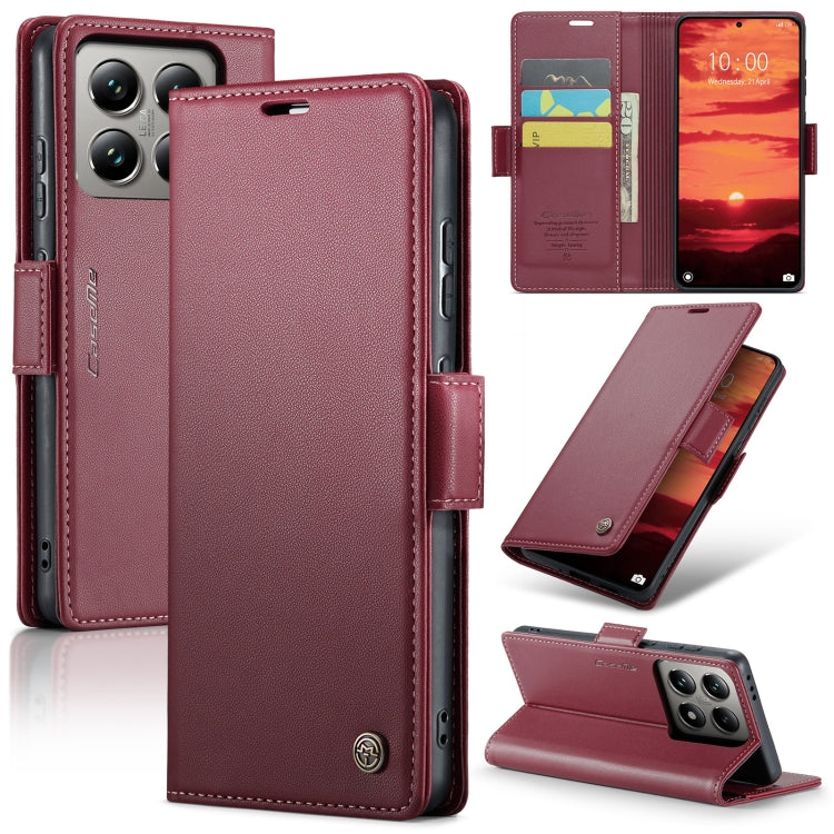 Pour Xiaomi 14T Pro Étui de téléphone en cuir anti-vol RFID texturé Litchi CaseMe 023 avec boucle papillon (rouge)