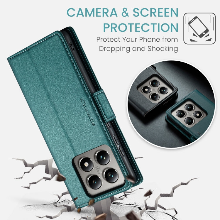 Pour Xiaomi 14T Pro Étui en Cuir Anti-RFID Anti-vol Texture Litchi avec Boucle Papillon CaseMe 023 (Vert)