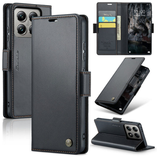 For Xiaomi 14T Pro CaseMe 023 Butterfly Buckle Litchi Texture RFID Anti-theft Leather Phone Case(Black)