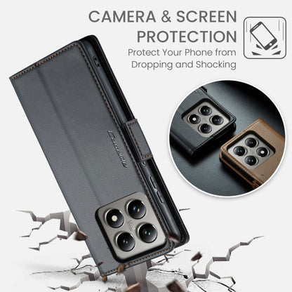 Pour Xiaomi 14T Pro Étui de téléphone en cuir anti-vol RFID CaseMe 023 avec boucle papillon et texture litchi (Noir)