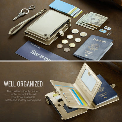 CaseMe-Me60 Multi-functional Anti-theft Swipe Passport Wallet(Gold)