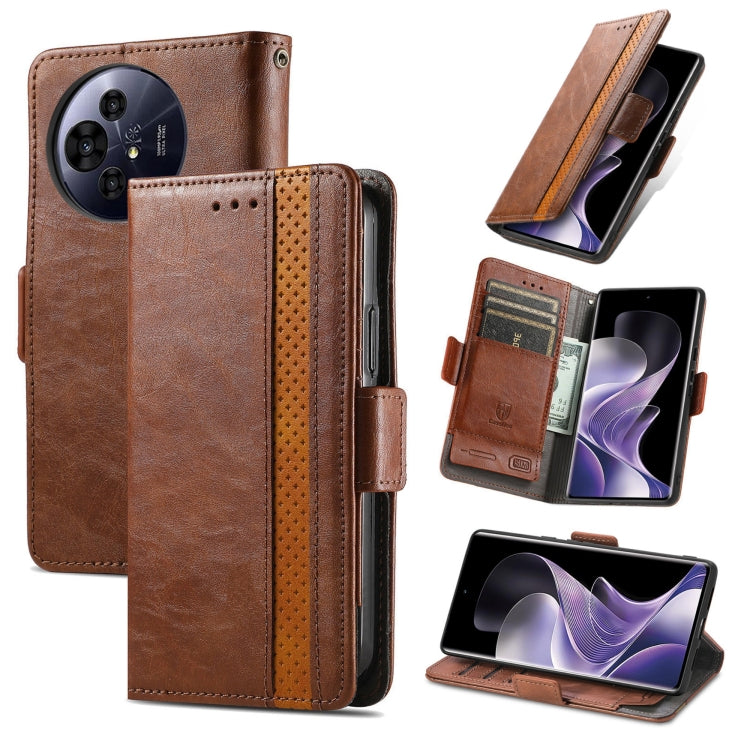 Pour TCL 50 Pro NxtPaper ÉtuiCoque en cuir avec double boucle magnétique et épissure CaseNeo (Marron)
