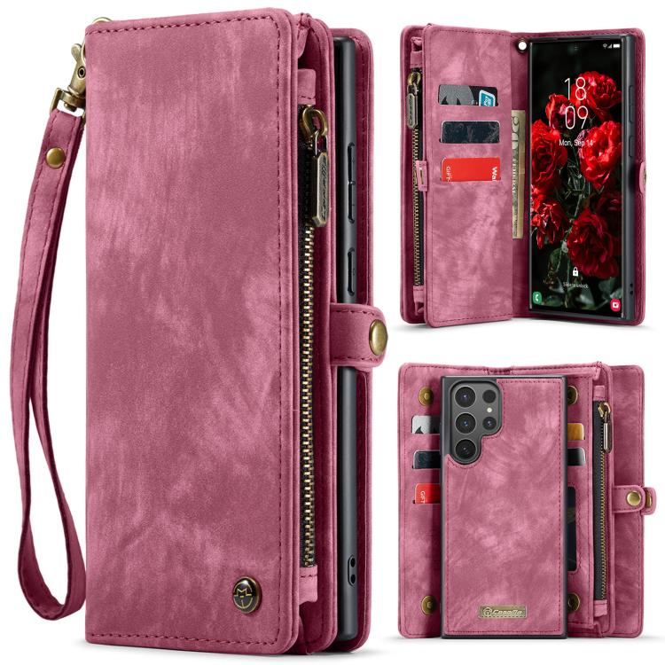 Pour Samsung Galaxy S25 Ultra 5G Coque de téléphone en cuir multifonctionnelle détachable CaseMe 008 (Rouge Vin)