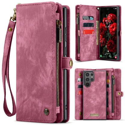 Pour Samsung Galaxy S25 Ultra 5G Coque de téléphone en cuir multifonctionnelle détachable CaseMe 008 (Rouge Vin)