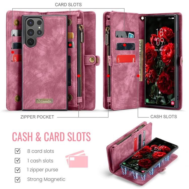 Pour Samsung Galaxy S25 Ultra 5G Coque de téléphone en cuir multifonctionnelle détachable CaseMe 008 (Rouge Vin)