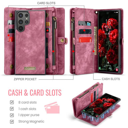Pour Samsung Galaxy S25 Ultra 5G Coque de téléphone en cuir multifonctionnelle détachable CaseMe 008 (Rouge Vin)
