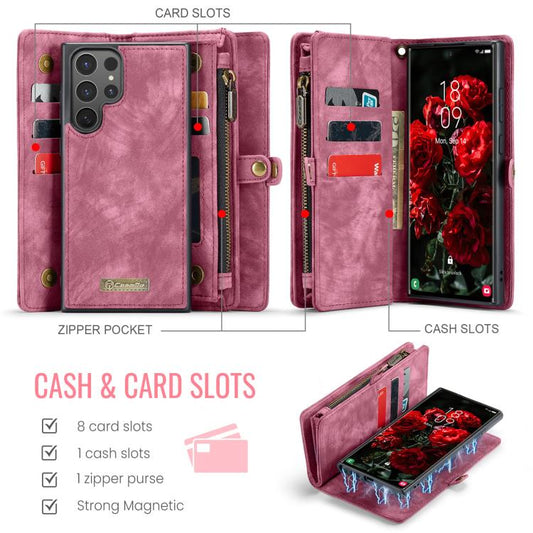 For Samsung Galaxy S25 Ultra 5G CaseMe 008 Detachable Multifunctional Leather Phone Case(Wine Red)