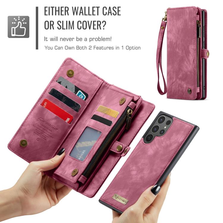Pour Samsung Galaxy S25 Ultra 5G Coque de téléphone en cuir multifonctionnelle détachable CaseMe 008 (Rouge Vin)