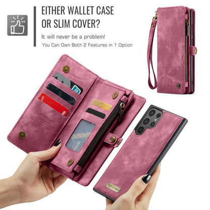 Pour Samsung Galaxy S25 Ultra 5G Coque de téléphone en cuir multifonctionnelle détachable CaseMe 008 (Rouge Vin)